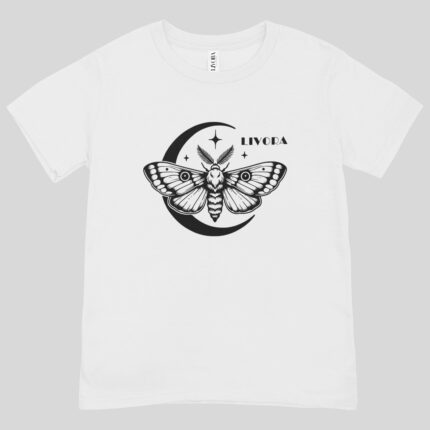 Бяла тениска Moon Butterfly с принт на пеперуда и полумесец – LIVORA