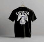 Черна тениска Heaven’s Reverb с принт на ангел и лого LIVORA